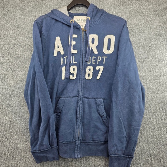 Aeropostale Other - Aeropostale Blue Full Zip Hoodie Graphic Sweatshirt L/G Athletic Dept 1987